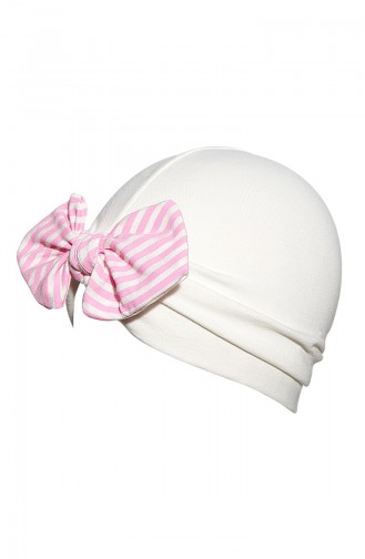 Bonnet avec Noeud a Rayures BCB026 Ecru Rose 026