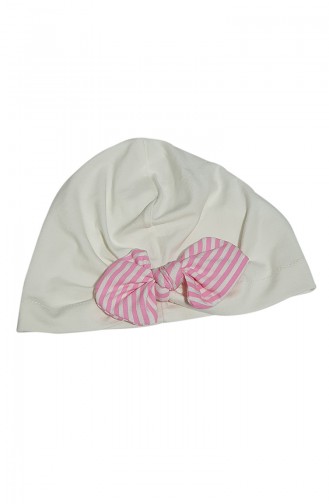 Bonnet avec Noeud a Rayures BCB026 Ecru Rose 026