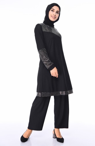 Ensemble Deux Pieces Tunique Pantalon Grande Taille 1190-01 Noir Gold 1190-01