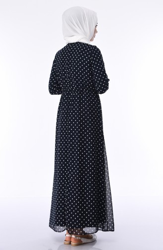 Puantiyeli Elbise 3500-01 Lacivert