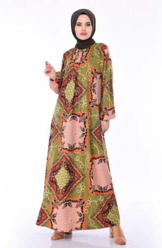 Khaki Hijab Dress 9106A-01