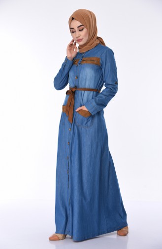 Jeansblau Hijab Kleider 8441-02
