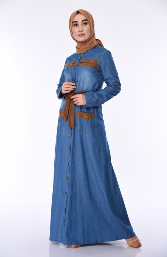 Jeansblau Hijab Kleider 8441-02