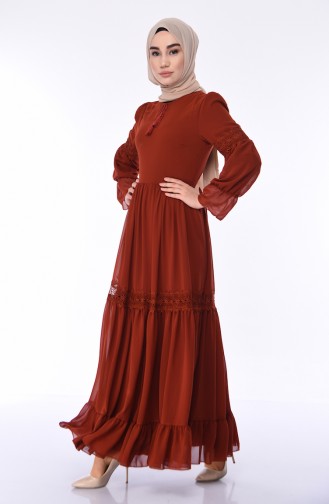 Brick Red Hijab Dress 5472-10