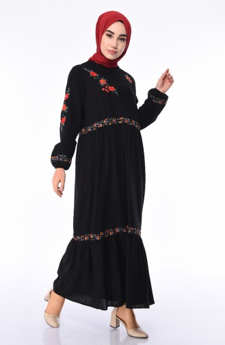 Nakışlı Şile Bezi Elbise 5000-02 Siyah