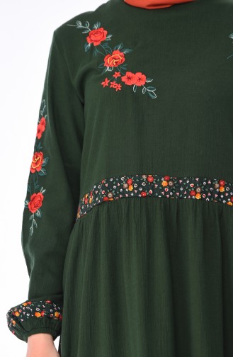 Nakışlı Şile Bezi Elbise 5000-03 Zümrüt Yeşili