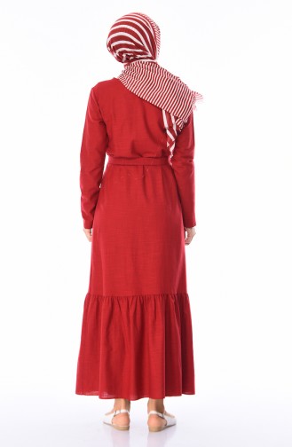 Knopf Detailliertes Kleid 6009-01 Weinrot 6009-01
