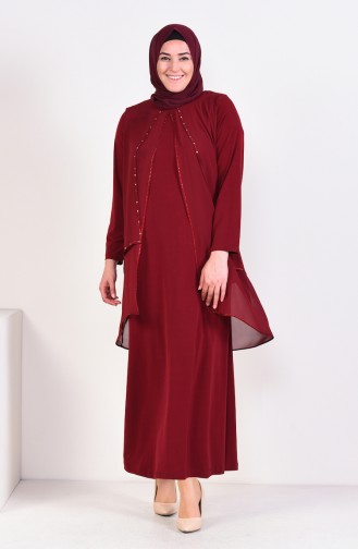 Claret Red Hijab Evening Dress 1013-04