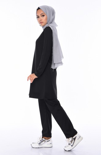 Baskılı Eşofman Takım 9351-01 Siyah