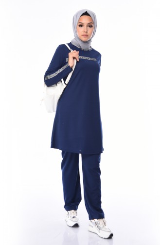 Printed Tracksuit Set 9351-03 Indigo 9351-03