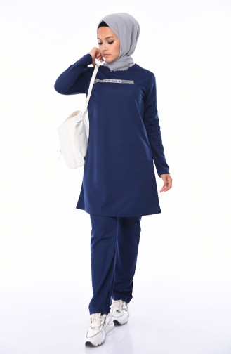 Printed Tracksuit Set 9351-03 Indigo 9351-03