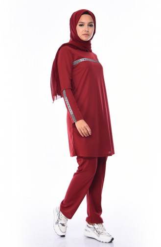 Printed Track Suit Set 9351-04 Claret Red 9351-04