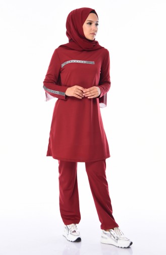 Printed Track Suit Set 9351-04 Claret Red 9351-04