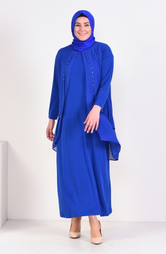 Saks-Blau Hijab-Abendkleider 1013-01