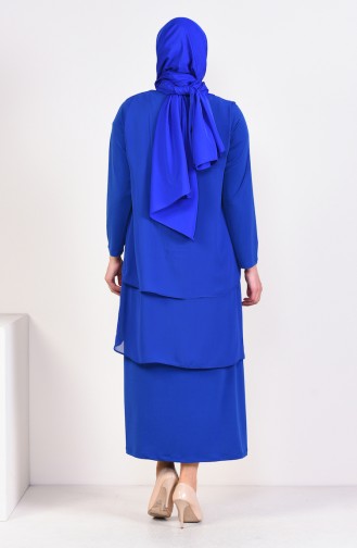 Saks-Blau Hijab-Abendkleider 1013-01