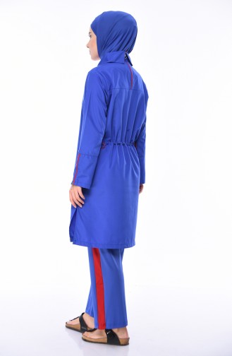 ملابس سباحة للمحجبات بتصميم مُزين بأشرطة 365-01 لون أزرق 365-01