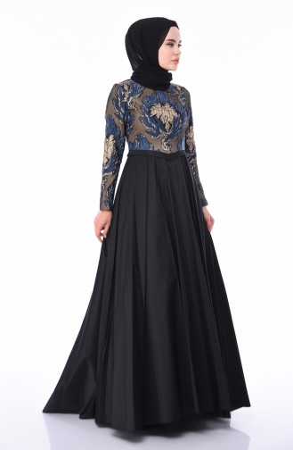 Jacquard Evening Dress 4425-01 Navy Blue Black 4425-01