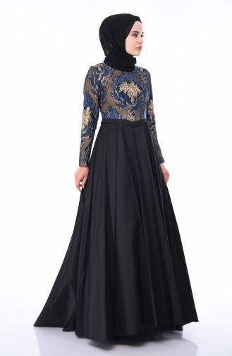 Navy Blue Hijab Evening Dress 4425-01