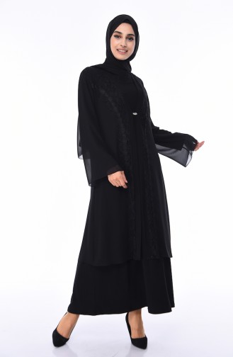 Black Hijab Evening Dress 2828-01