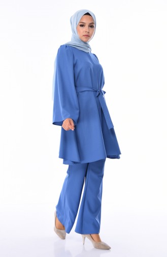 Ensemble Deux Pieces Tunique Pantalon 0218-16 Bleu Foncé 0218-16