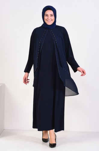 Navy Blue Hijab Evening Dress 1013-05