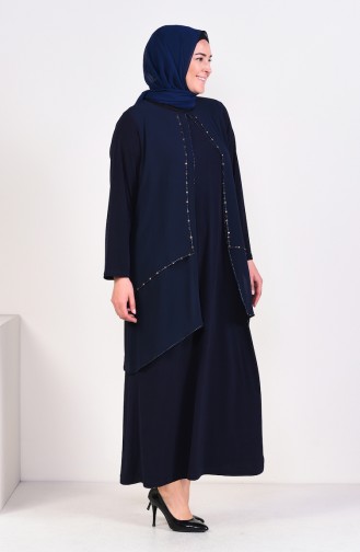 Dunkelblau Hijab-Abendkleider 1013-05