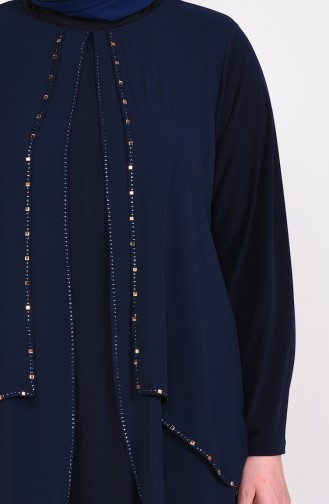 Navy Blue Hijab Evening Dress 1013-05