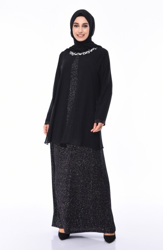 Robe de Soirée a Paillettes Grande Taille 1011-01 Noir 1011-01