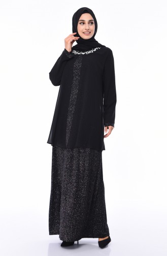 Robe de Soirée a Paillettes Grande Taille 1011-01 Noir 1011-01