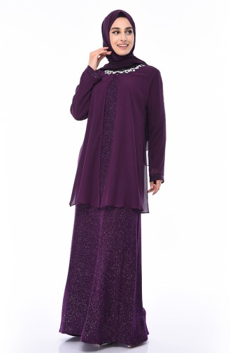 Purple Hijab Evening Dress 1011-02