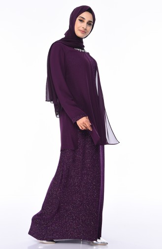 Purple Hijab Evening Dress 1011-02