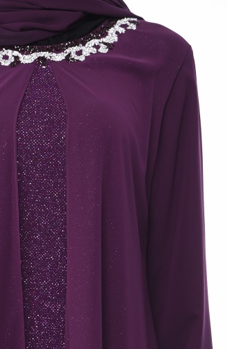 Robe de Soirée a Paillettes Grande Taille 1011-02 Pourpre 1011-02