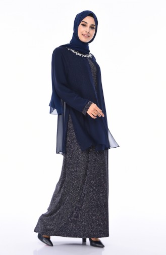 Dunkelblau Hijab-Abendkleider 1011-03