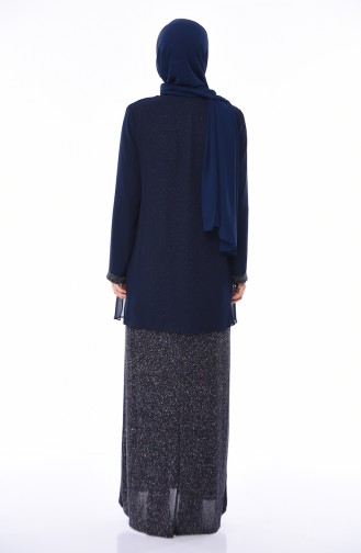 Navy Blue Hijab Evening Dress 1011-03