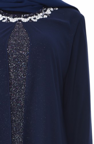 Navy Blue Hijab Evening Dress 1011-03