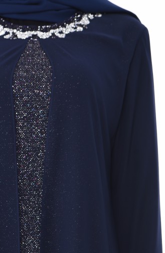 Robe de Soirée a Paillettes Grande Taille 1011-03 Bleu Marine 1011-03