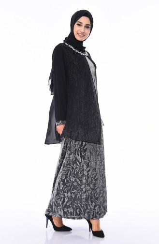Büyük Beden Simli Abiye Elbise 1011B-01 Siyah