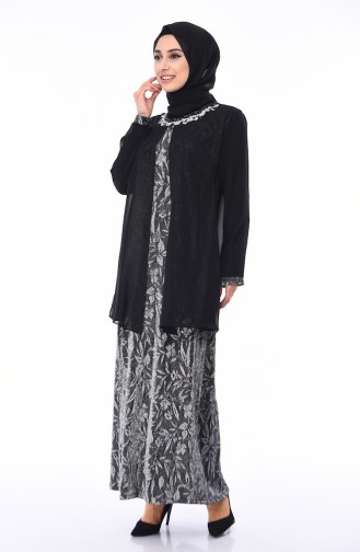 Black Hijab Evening Dress 1011B-01