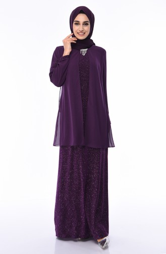 Purple Hijab Evening Dress 1052A-03