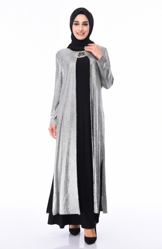 Robe de Soirée Grande Taille 1060-06 Argent Noir 1060-06