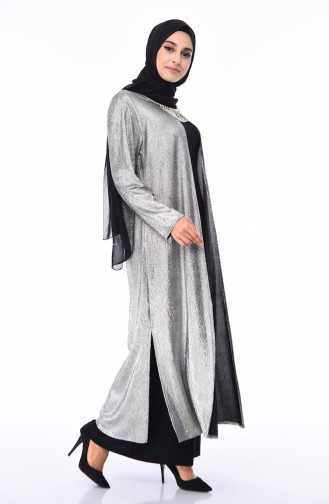 Robe de Soirée Grande Taille 1060-06 Argent Noir 1060-06