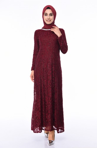 Weinrot Hijab-Abendkleider 2054-06