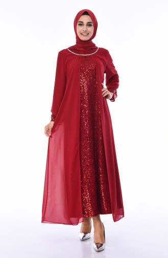 Claret Red Hijab Evening Dress 2829-01