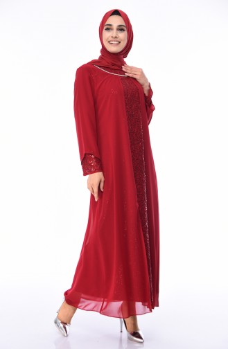 Claret Red Hijab Evening Dress 2829-01