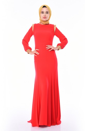 Vermilion Hijab Evening Dress 4186-01