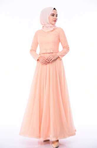 Lachsrosa Hijab-Abendkleider 4382-01