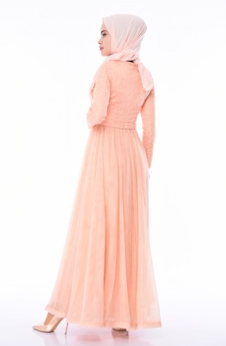 Salmon Hijab Evening Dress 4382-01