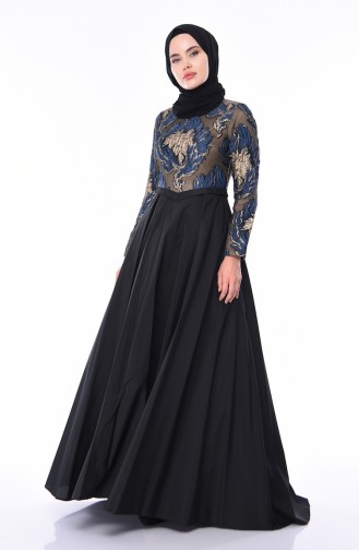 Jacquard Evening Dress 4425-01 Navy Blue Black 4425-01