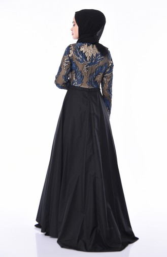 Robe de Soirée Jacquard 4425-01 Bleu Marine Noir 4425-01