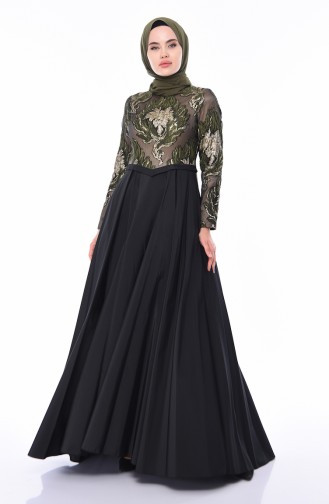 Robe de Soirée Jacquard 4425-02 Khaki Noir 4425-02